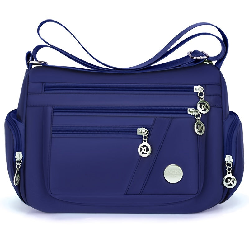 1pc Waterproof Nylon Crossbody Bag - Casual, Studded, Lightweight with Adjustable Strap