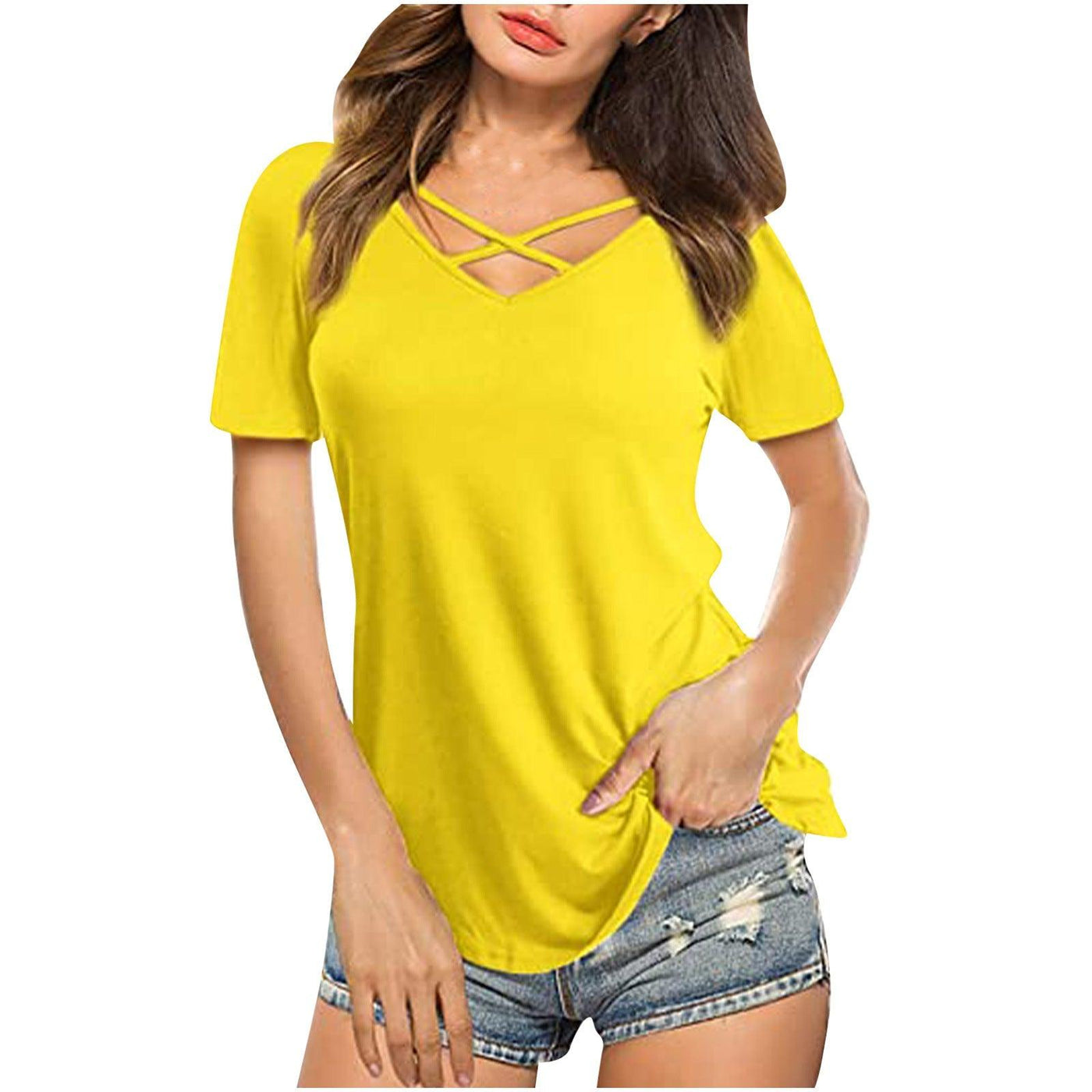 Criss Cross V-neck Short Sleeve T-shirt