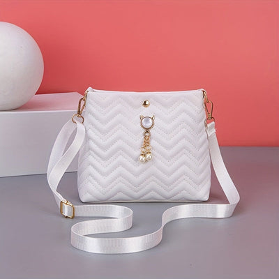 Wave Quilted Bucket Bag - Mini Crossbody, Trendy Shoulder Handbag