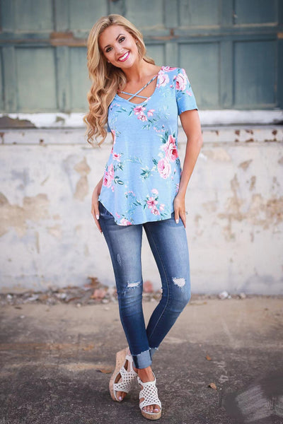 Flower Print Cross T-shirt