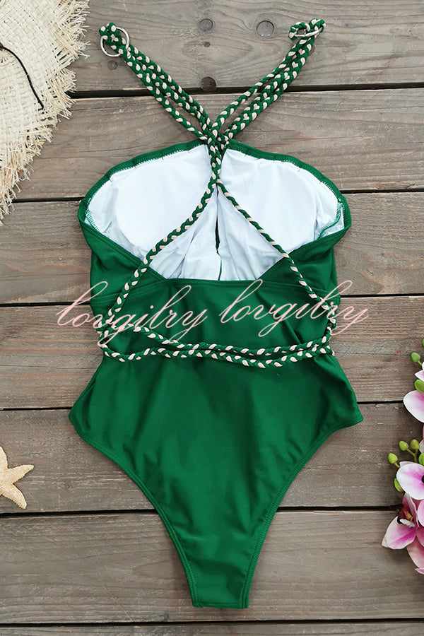 Sexy V-neck Cross-tie Elastic One-piece Swimsuit