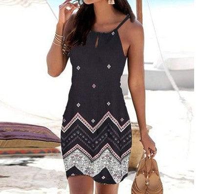 Halter Neck Printed Mini Beach Dress