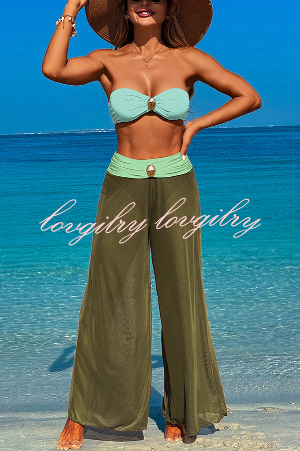 Solid Color Loose Metal Buckle Beach Pants