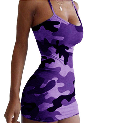 Women's Popular Cross-border Strap Camouflage Printed Skinny Sheath Dress