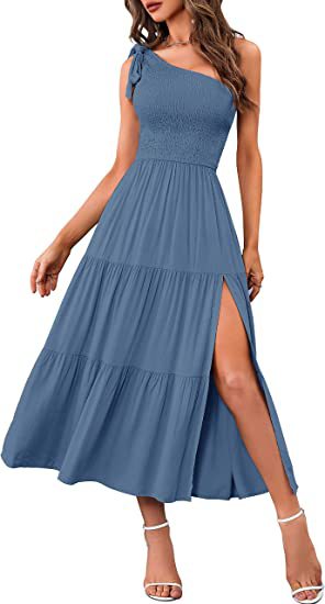 Summer Fashion Women's One-shoulder Pleated Layered Hem Split Dress