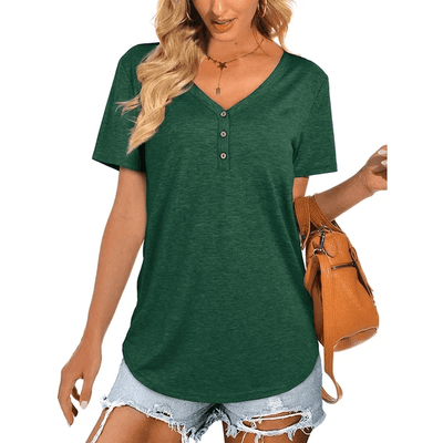 Summer V-neck Button T-shirt