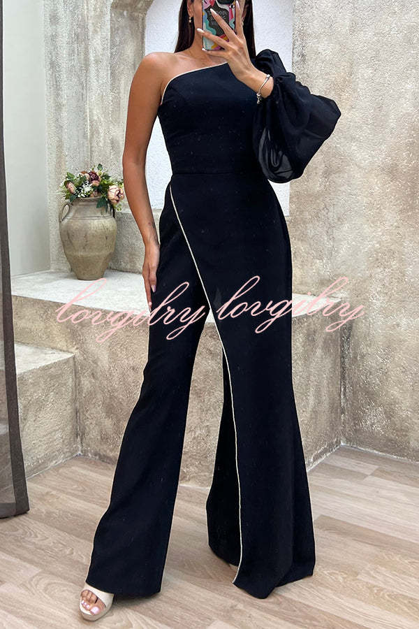 Fashion Diary Asymmetrical Design Diamond Trim One Shoulder Party Jumpsuit