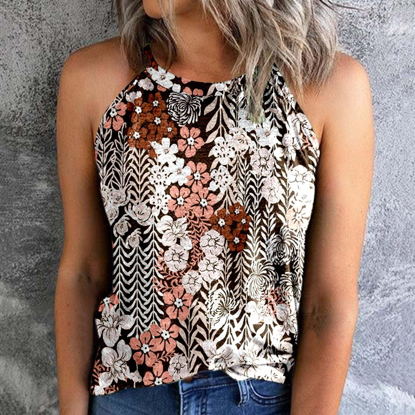 Women's Bohemian Print Vest Stitching Retro Top