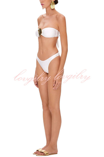 Beach Moment Oyster Metal Decor Bandeau Stretch Bikini Swimsuit