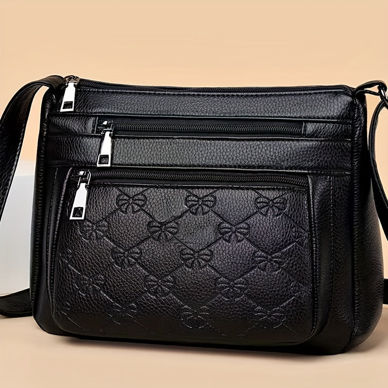 Quilted Crossbody Bag - Faux Leather, Solid Color, Tassel Embellishment, Zipper Closure