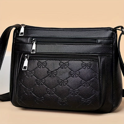 Quilted Crossbody Bag - Faux Leather, Solid Color, Tassel Embellishment, Zipper Closure