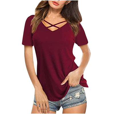 Criss Cross V-neck Short Sleeve T-shirt