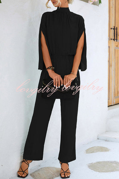 Solid Color Slit Back Lace Up Hollow Long Sleeve Jumpsuit