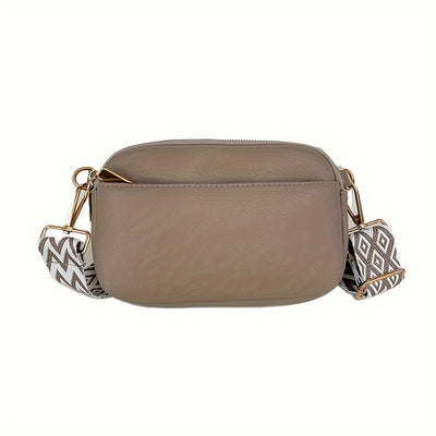 Mini Crossbody Bag - Square PU Leather, Wide Shoulder Strap