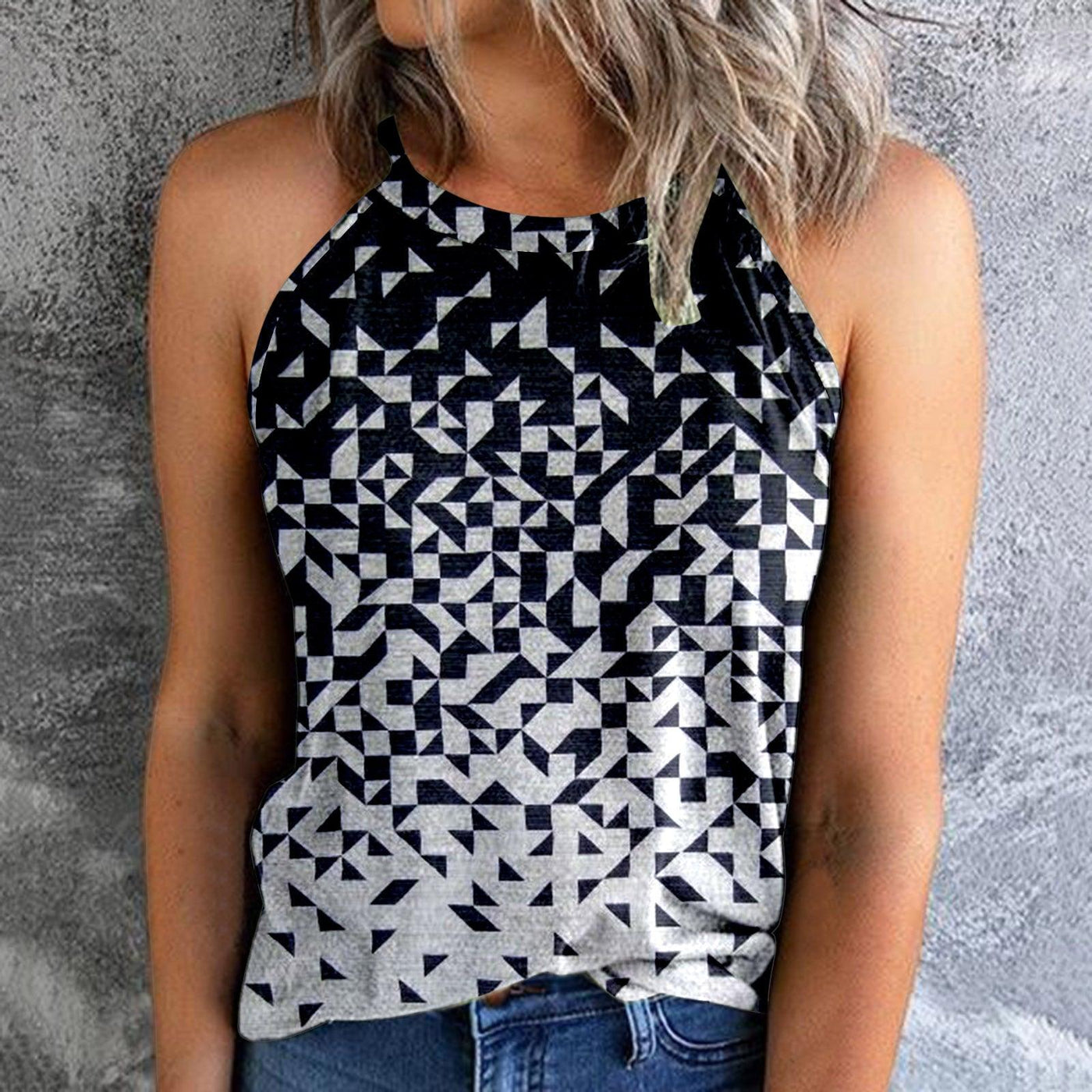 Women's Bohemian Print Vest Stitching Retro Top