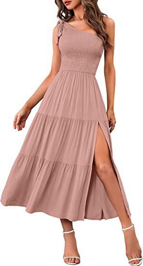 Summer Fashion Women's One-shoulder Pleated Layered Hem Split Dress