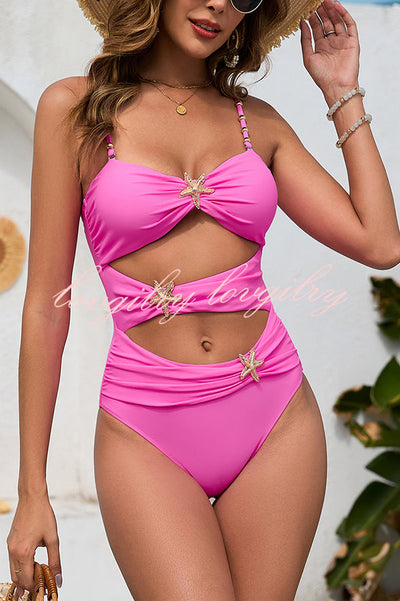 Fashionable Stitching Starfish Metal Buckle Stretch One-piece Swimsuit