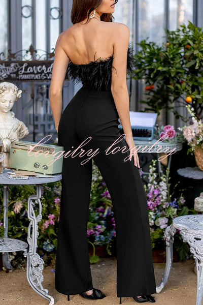 First Class High Rise Feather Stretch Waist Jumpsuit