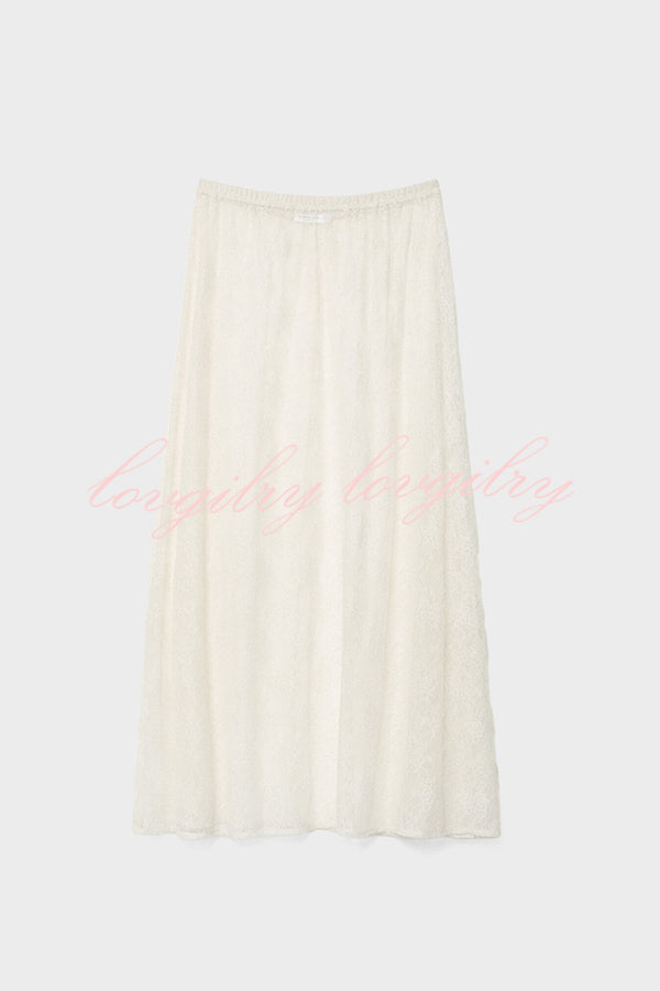 Elegant Casual Feeling Floral Lace Elastic Waist Maxi Skirt