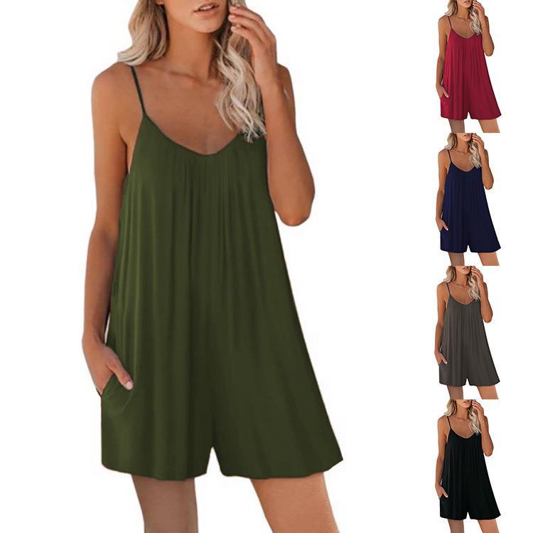 Sleeveless Strap Loose Jumpsuits With Pockets