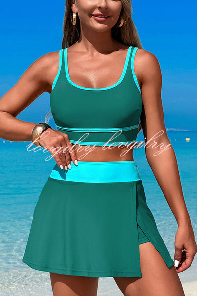 Fashion Contrast Color Stretch Sports Two-piece Bikini Swimsuit