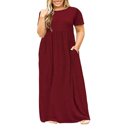 Short Sleeve Round Neck Solid Color Dress