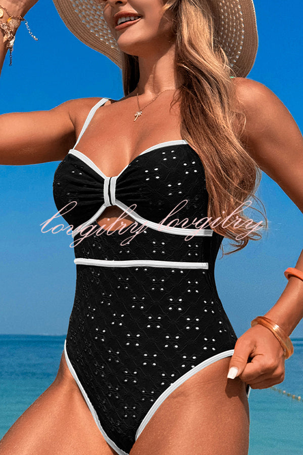 Fashion Contrast Color Hollow Stretch One-piece Swimsuit