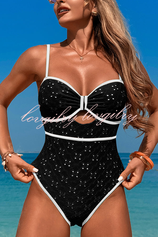 Fashion Contrast Color Hollow Stretch One-piece Swimsuit