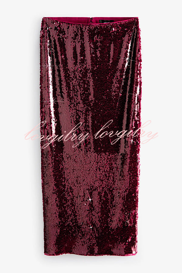 Feeling Festive Texture Sequin Elastic Waist Slit Maxi Skirt