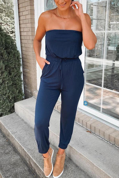 Strapless Pocket Cotton-blend Jumpsuit