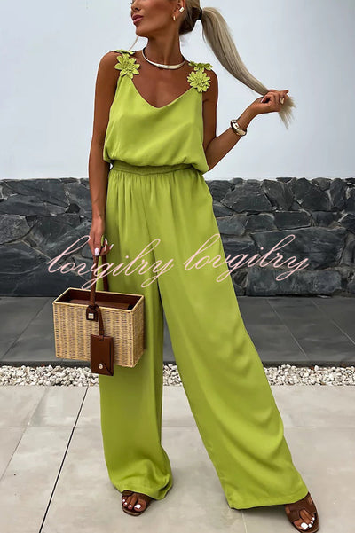 Trendy Embroidered Flower Suspenders Jumpsuit