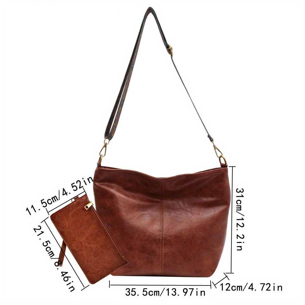 Geometric Strap Hobo Bag - Large Capacity, Retro Crossbody