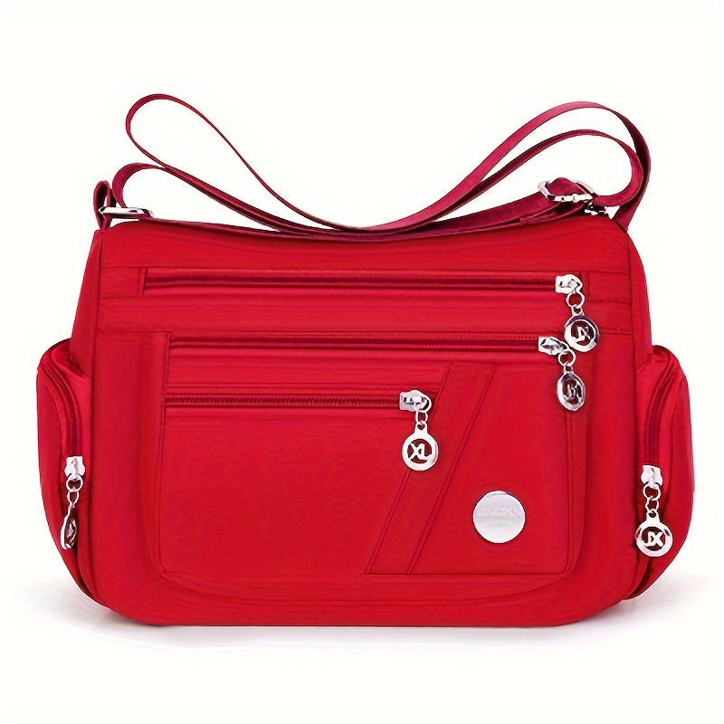 1pc Waterproof Nylon Crossbody Bag - Casual, Studded, Lightweight with Adjustable Strap