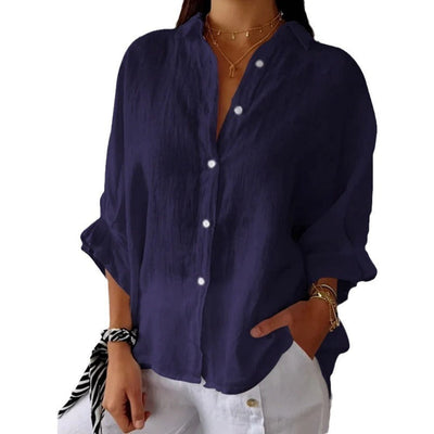 Acewonders™ Casual Charm Cotton & Linen Tie-Back Shirt