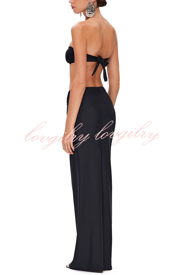 Matching The Beach Oyster Metal Decor High Slit Stretch Maxi Skirt