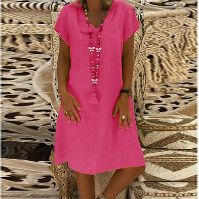 Print Short-sleeved V-neck Mid-length Dress