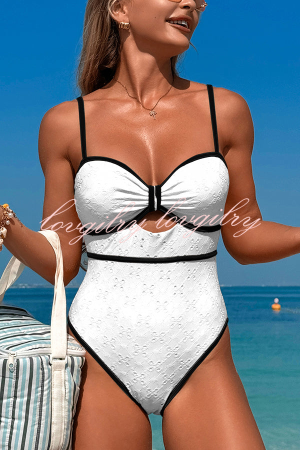 Fashion Contrast Color Hollow Stretch One-piece Swimsuit