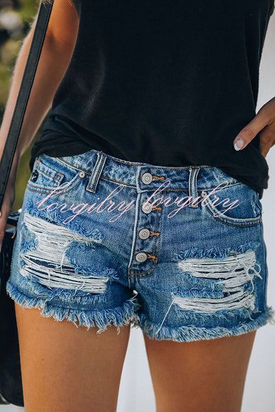 Independence Day American Flag Print Bottom Tassel Denim Pocket Shorts