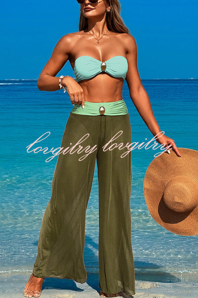 Solid Color Loose Metal Buckle Beach Pants