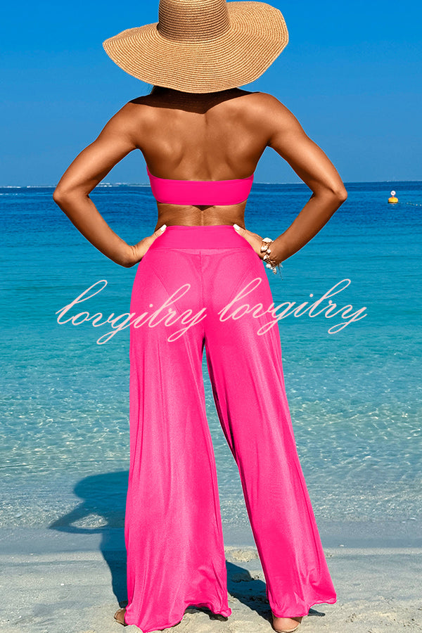 Solid Color Loose Metal Buckle Beach Pants