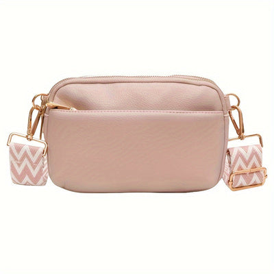 Mini Crossbody Bag - Square PU Leather, Wide Shoulder Strap