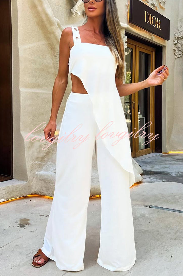 Sexy Sleeveless Waist-baring Loose Beach Holiday Jumpsuit