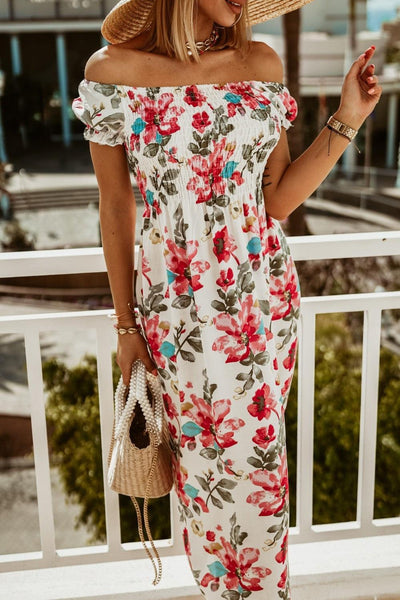 Summer Off Shoulder Boho Print Dress