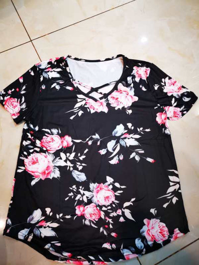 Flower Print Cross T-shirt