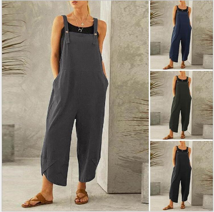 Women's Solid Color Casual Overalls With Pockets