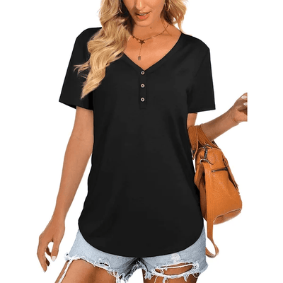 Summer V-neck Button T-shirt