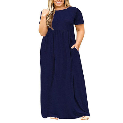 Short Sleeve Round Neck Solid Color Dress