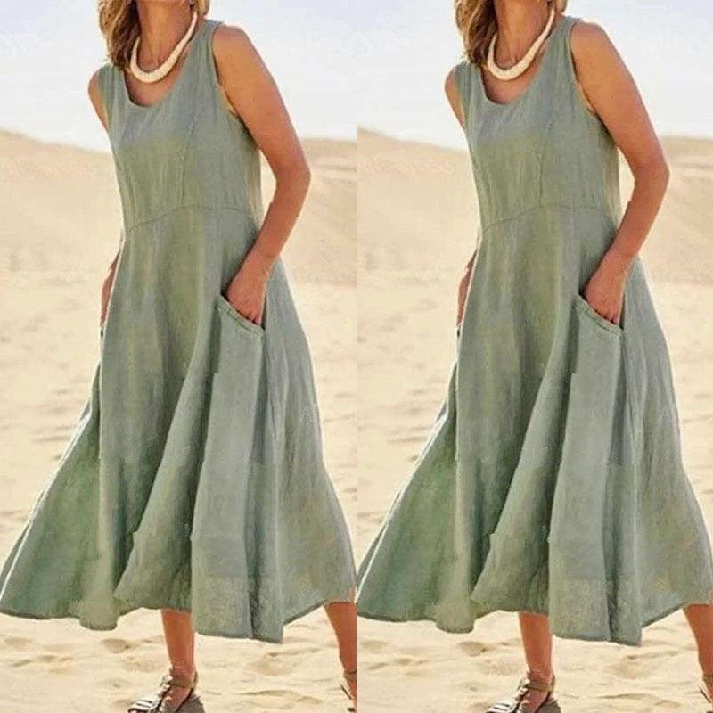 Sleeveless Cotton And Linen Dress