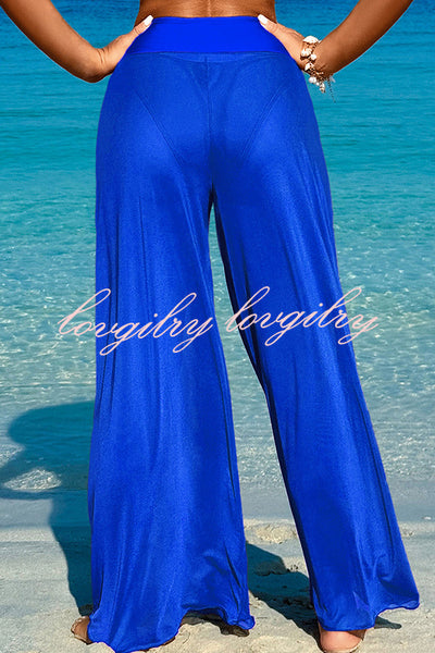 Solid Color Loose Metal Buckle Beach Pants