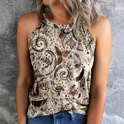 Women's Bohemian Print Vest Stitching Retro Top